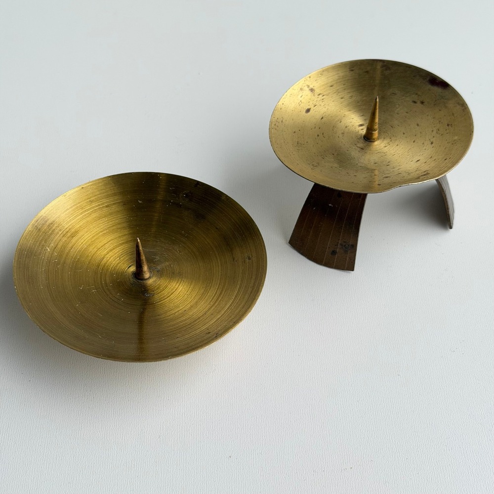 Vintage Mid Century Brass Spike Candle Holder Gold Japan Germany Mixed Lot 2pc